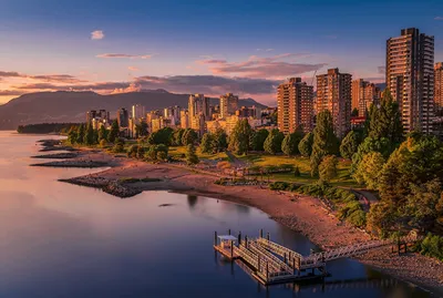 Фотография Ванкувер Канада Вечер Побережье Дома Города