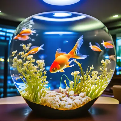 Круглый аквариум с золотой рыбкой» — создано в Шедевруме