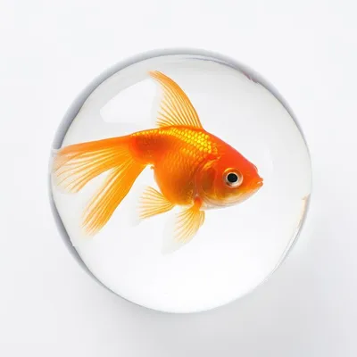 Круглый аквариум с золотой рыбкой на белом фоне | Премиум Фото