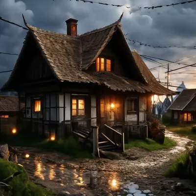 дом домик деревня природа закат Stock Photo | Adobe Stock