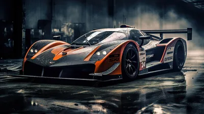 оранжевый гоночный автомобиль стоит в прохладном темном гараже, картинка гоночной  машины, автомобиль, гонка фон картинки и Фото для бесплатной загрузки
