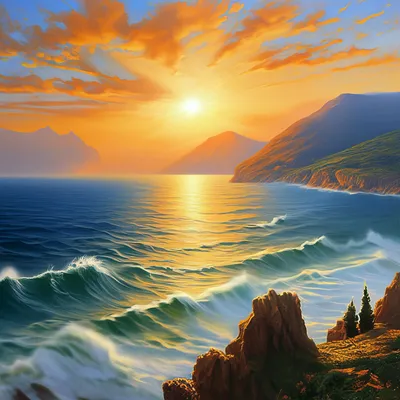 Море горы солнце высокое разрешение…» — создано в Шедевруме