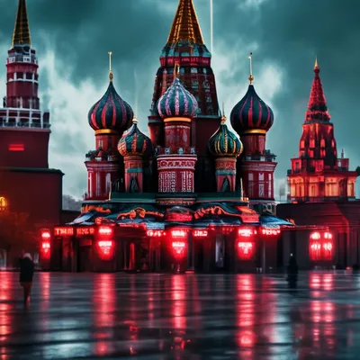 Красная площадь в стиле киберпанк, …» — создано в Шедевруме