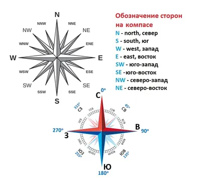 Обозначение сторон на компасе на русском и английском языке | Компас,  География, Английский