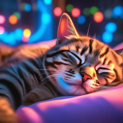 Кошка спит в кровати. кринж, …» — создано в Шедевруме