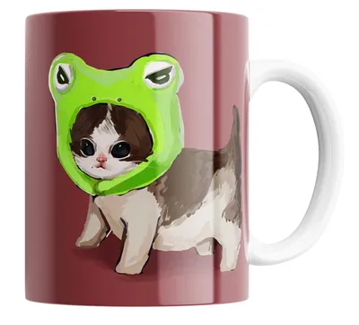 Кружка \"Кот в шапке лягушки/The cat in the frog hat/с прикольной  картинкой\", 330 мл, 1 шт - купить по доступным ценам в интернет-магазине  OZON (652178992)