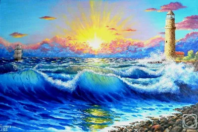 Маяк и море» картина Белянова Александра маслом на холсте — купить на  ArtNow.ru