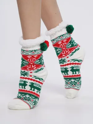 Шерстяные носки Снегири с удобной круговой вязкой.