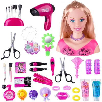 Купить 35 шт./компл. детская парикмахерская кукла для макияжа полудлинная  кукла набор игрушек настоящие игрушки для парикмахеров с аксессуарами для  фена | Joom