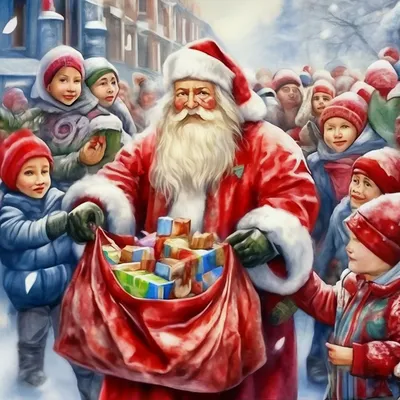 Дед мороз с подарками рисунок - 52 фото