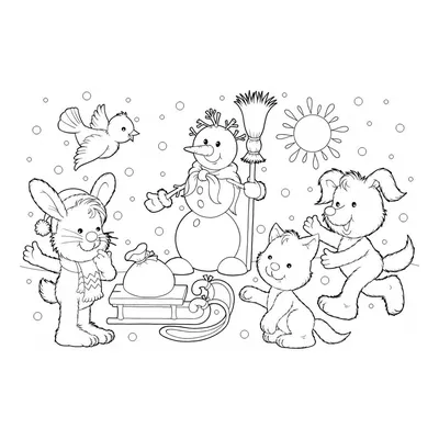 Снеговик зимой — раскраска для детей. Распечатать бесплатно.