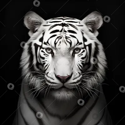Фотография тигр Большие кошки Белый Морда животное Черный фон