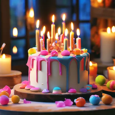 День рождения, торт со свечками, …» — создано в Шедевруме