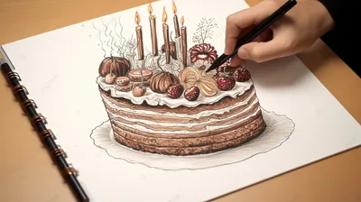 Иллюстрация кусочек торта в стиле реализм, скетчи | Illustrators.ru