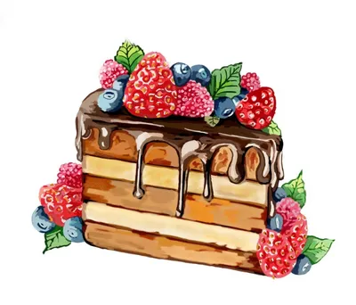 Кусочек ягодного торта рисунок Piece of berry cake drawing | Desserts,  Cake, Food