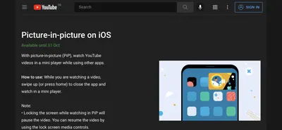 YouTube запустит режим «картинка в картинке» на iPhone и iPad / Хабр