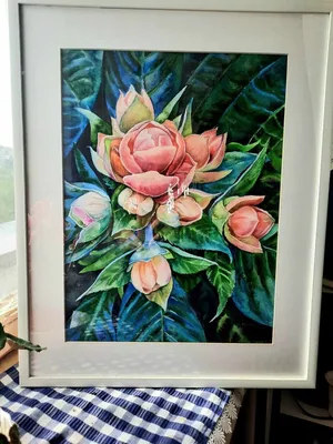 Pink Flowers Original Watercolor Painting Floral Still Life Framed 16х12  inches | eBay