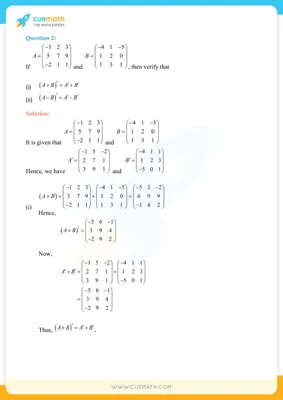 NCERT Solutions for Class 12 Maths Chapter 3 Matrices - Download free PDF