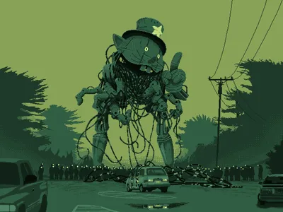 Pixel art based on a Simon Stalenhag painting from his Electric State book,  640*480, 8 shades of green. Painted in Pixaki on an iPad Pro. : r/PixelArt