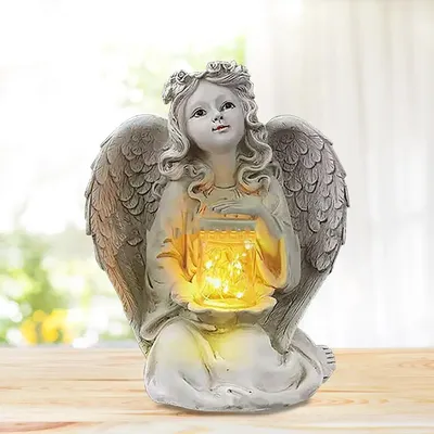 Статуя Ангела-хранителя из смолы со светодиодный Ной подсветкой, поглощает  солнечную энергию, солнечное сопротивление, античная садовая скульптура с  белой отделкой, домашний декор | AliExpress