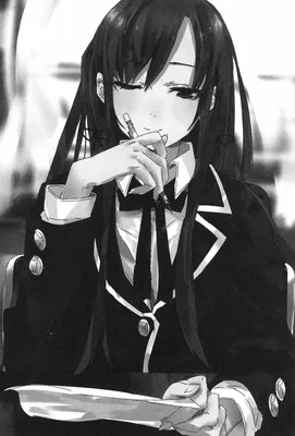 задумчивая девушка yukinoshita yukino из yahari ore no seishun love come wa  machigatteiru - картинки аниме девушек - Черно белые аниме картинки Блэк  анима