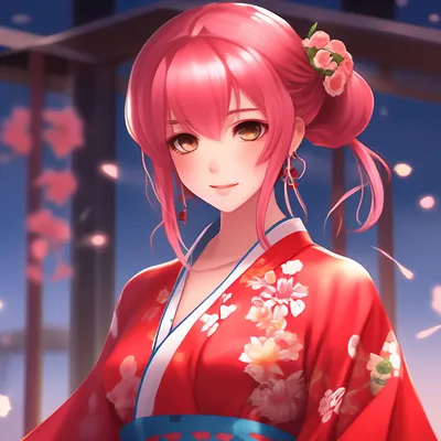 аниме девушка в традиционном китайском кимоно с цветами, японские аватарки,  Японский, японский фон фон картинки и Фото для бесплатной загрузки