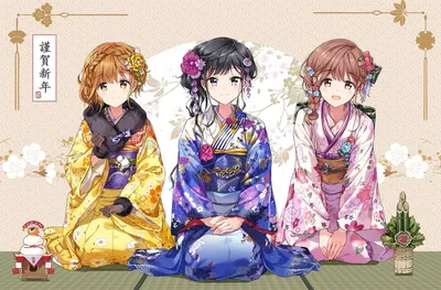 симпатичные аниме-девушки с коричневыми и светлыми волосами в кимоно сакура  цветут фоновый иллюстрация японских фантазий Иллюстрация штока -  иллюстрации насчитывающей повелительница, головка: 272552849