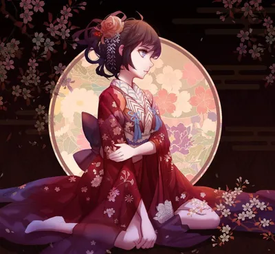 Аниме девушка в кожаном кимоно» — создано в Шедевруме