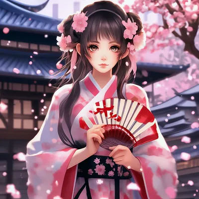 Аниме арт девушка в кимоно с …» — создано в Шедевруме