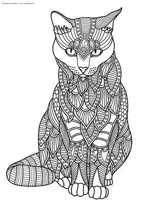 Раскраска Кот | Раскраски антистресс Кошки. Сложные раскраски с кошками для  взрослых.