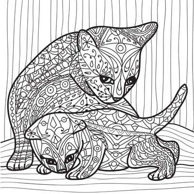 Кошка с котенком - Животные - Раскраски антистресс