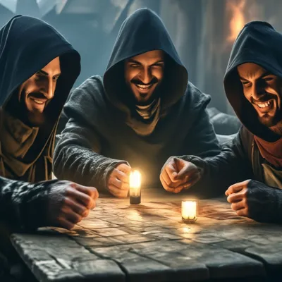 Трое бандитов играют в карты за …» — создано в Шедевруме