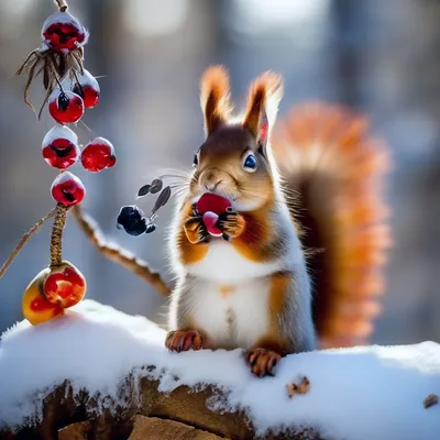 Белка зимой на дереве Stock-Foto | Adobe Stock