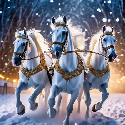 Тройка белых лошадей с санями\" Арт.\"МЖ1201\"