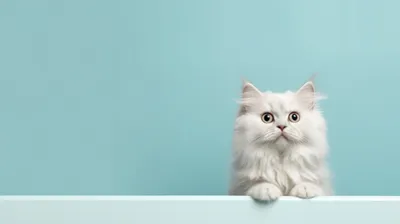 Белый пушистый кот с голубыми …» — создано в Шедевруме