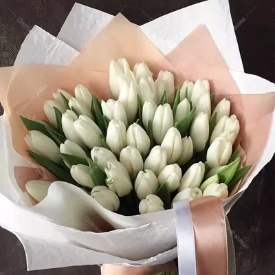 201 белый тюльпан в букете за 33 990 руб. | Бесплатная доставка цветов по  Москве