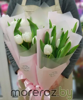 25 белых тюльпанов с ирисом - купить в Москве по цене 3690 р - Magic Flower