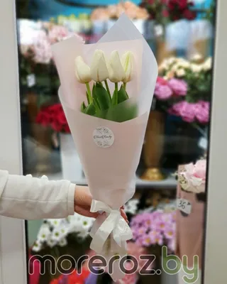 Букет 25 белых тюльпанов в упаковке с доставкой в Барнауле | Купить тюльпаны  недорого