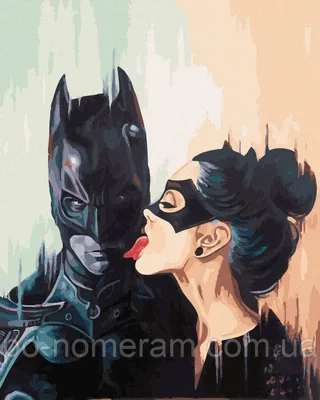 Женщина-кошка и бэтмен Объятия Раскраска картина по номерам на холсте RO279  купить в Краснодаре