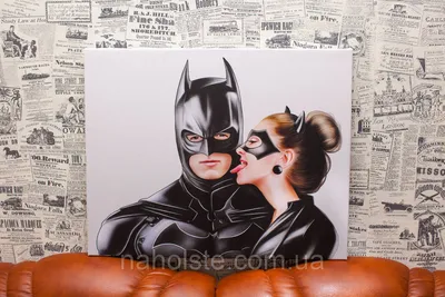 Картина на стену для интерьера \"Бэтмен и Женщина-кошка\" на натуральном  холсте 85*120 см - купить по низкой цене в интернет-магазине OZON  (489172826)