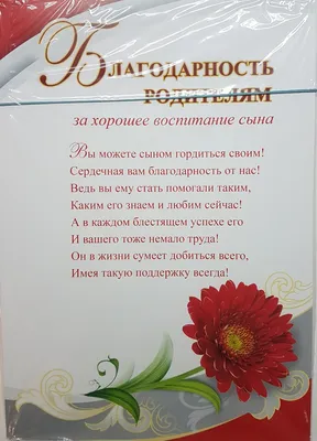 Благодарность родителям за хорошее воспитание – купить по цене: 5 руб. в  интернет-магазине УчМаг