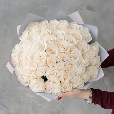 Букет 25 белых роз \"Мондиаль\" 90 см шт. купить с доставкой по Краснодару
