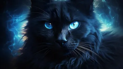 Черный cat с голубыми глазами на траве - обои на рабочий стол