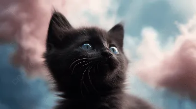Черный кот с голубыми глазами сидит на тротуаре. | Премиум Фото