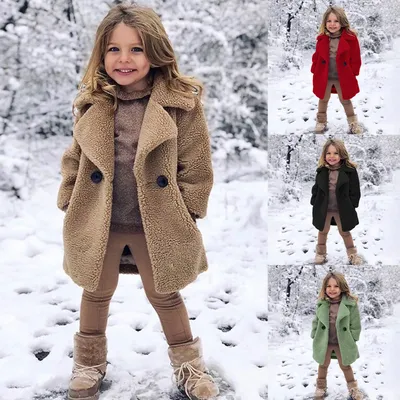 Модное детское пальто для маленьких девочек, зимнее теплое ветрозащитное  утепленное длинное пальто, однотонная верхняя одежда с длинным рукавом и  отложным воротником, куртка | AliExpress