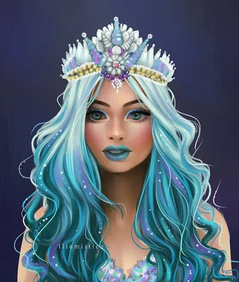 Фото Девушка с голубыми волосами в короне, by illumistica