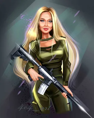 девушка милитари с оружием на пляже Stock Photo | Adobe Stock