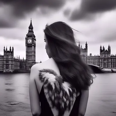 Лондон, девушка с волком, спиной, …» — создано в Шедевруме