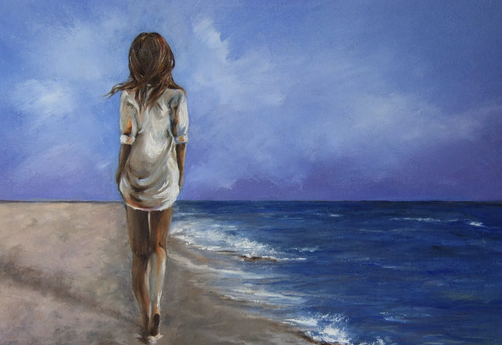 Женщина спиной рисунок. Девушка-море. Портрет на море. Девочка на море. Картины девушек со спины.
