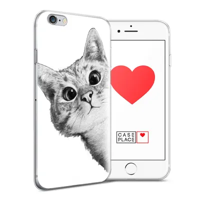 Силиконовый чехол для iPhone 6 с принтом «Кот рисунок черно-белый» — купить  в интернет-магазине Case Place